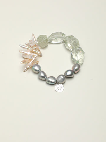 Green Crystal & Grey Baroque Pearl Bracelet