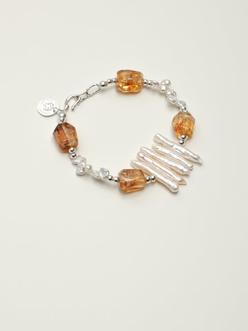 The Warm Light Set · Citrine Pearl Earrings, Bracelet & Necklace
